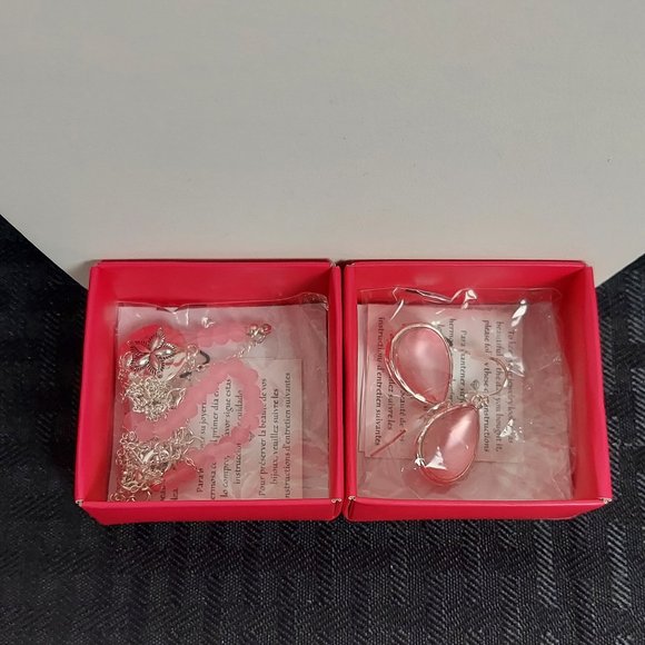 NIB AVON 2 TIER SILVER TONE SAND DOLLAR NECKLACE AND EARRING SET (PINK) - Picture 14 of 14